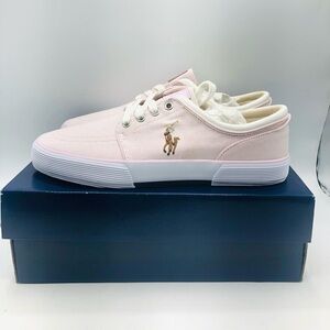 Polo Ralph Lauren Mens Faxon Washed Canvas Sneakers Pink Shoes 9.5 Boat Shoes